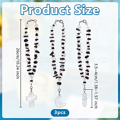 3Pcs Natural Quartz Crystal & Silver Sheen Obsidian Haning Ornmaents&nbsp;HJEW-OC00286