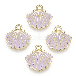 合金エナメルチャーム  ライトゴールド  ホタテ貝殻  プラム  13x13x2mm  穴：1.5mm&nbsp;X-ENAM-N051-08C