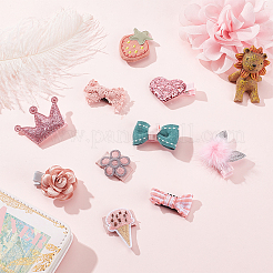 かわいいポリエステル＆コットンのヘアクリップセット2セット  鉄のパーツと  女の子のための  ミックスカラー  21x39x10mm  5個/セット  2スタイル  1セット/スタイル&nbsp;OHAR-OC0001-04