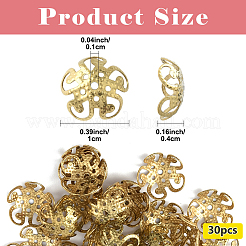 イオンプレーティング（IP）304ステンレススチールビーズキャップ30個  花  5花びら  ゴールドカラー  10x4mm  穴：1mm&nbsp;STAS-YW0003-29
