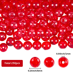 250個ガラス丸ビーズ  レッド  6mm  穴：1mm&nbsp;GLAA-SP0001-49A
