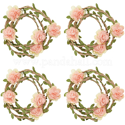 4Pcs Polyester & Linen Flower Rattan Straw Hat Bands&nbsp;AJEW-CN0004-40B