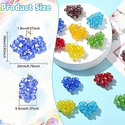 7個 7色 ハンドメイド銅ワイヤーガラスビーズハートペンダント  ミックスカラー  16x20x9.5mm  穴：1.8mm  1pc /カラー&nbsp;PALLOY-CJ00101