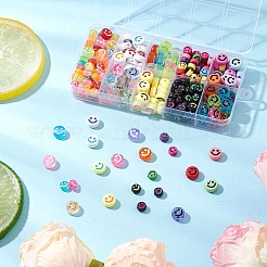 不透明＆透明アクリルビーズ290個  笑顔とフラットラウンド  ミックスカラー  7~10x3.5~5mm  穴：1.5~2mm  約10スタイル/スタイル&nbsp;MACR-FP0001-10