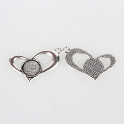 Vintage Tibetan Style Alloy Open Heart Pendant Cabochon Bezel Settings&nbsp;X-TIBEP-O006-11AS