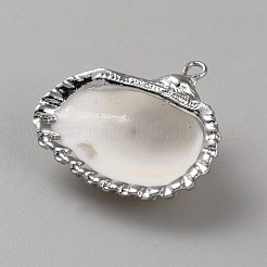 電気めっきされたシェルペンダント  貝殻の形のチャーム  プラチナ  21~29x21~27x9.5mm  穴：1.8mm&nbsp;SHEL-WH20001-01C