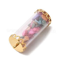 Glass Tube with Natural & Synthetic Mixed Gemstone Chip Beads Inside Pendants&nbsp;FIND-B054-01G-04