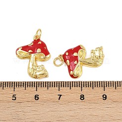 真鍮製エナメルペンダント  きのこチャーム  丸カン付き  ラックめっき  18KGP本金メッキ  鉛フリー＆カドミウムフリー  長持ちメッキ  レッド  21x16x2.5mm  穴：3.4mm&nbsp;KK-L240-19G