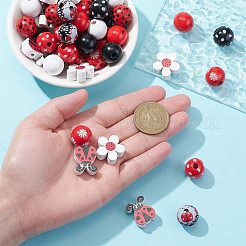 50Pcs 10 Styles Ladybug Theme Printed Wood Beads&nbsp;WOOD-CJ0001-79