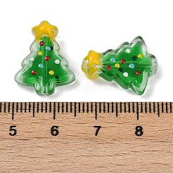 ガラスエナメルビーズ  クリスマスツリー  グリーン  18x15x7mm  穴：1.2mm&nbsp;X-LAMP-S070-05F