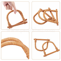 籐製バッグハンドル  d字型  バッグ交換用アクセサリー  砂茶色  11.5x14.5x1.9cm  内径：9.4x9.5のCM&nbsp;LS-GN-TAC0003-11