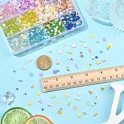 144g 12色の手作りポリマー粘土カボションとプラスチックビーズ、DIYジュエリー作りの材料  混合図形  ミックスカラー  2~8x2~7x0.5~5.5mm  12 G /カラー&nbsp;CLAY-FS0001-47