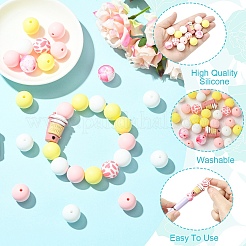 30Pcs 6 Styles Round Silicone Focal Beads&nbsp;SIL-YW0001-99