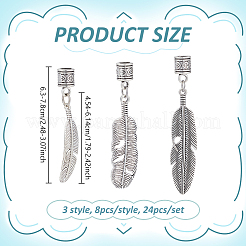 24Pcs 3 Styles Feather Tibetan Style Alloy Cord Ends&nbsp;HJEW-NB00327