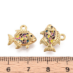 イオンプレーティング（IP）304ステンレススチールエナメルペンダント  魚のチャーム  鉛フリー＆カドミウムフリー  18KGP本金メッキ  カラフル  13.5x15x5.5mm  穴：1.6mm&nbsp;STAS-N114-06G
