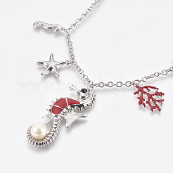 Ocean Theme Alloy Enamel Pendant Necklaces&nbsp;NJEW-WH0002-02P