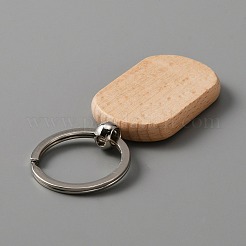 ブナ材キーホルダー  合金と鉄パーツ  楕円模様  8.5cm  ペンダント：58x31.5x7mm&nbsp;KEYC-WH0034-08