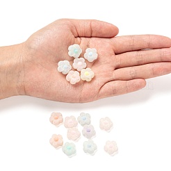 30個のフロッキーアクリルビーズ  二層ビーズ  花  ミックスカラー  12x13x6mm  穴：2.8mm&nbsp;MACR-FS0001-07