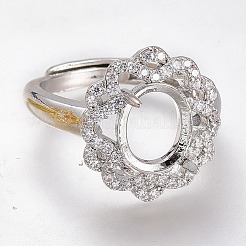 Adjustable Brass Micro Pave Clear Cubic Zirconia Finger Ring Components&nbsp;ZIRC-I049-15