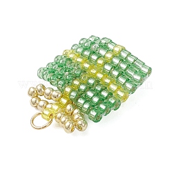 ガラスシードビーズのクリスマスギフトペンダント  304ステンレススチール製丸カン付き  18KGP本金メッキ  ライムグリーン  20x16x4mm  穴：2.6mm&nbsp;PALLOY-MZ00899-02