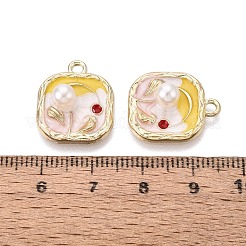 合金エナメルチャーム  スクエア＆フラワーチャーム  ABSの模造パールと  ライトゴールド  ミスティローズ  19x16x6mm  穴：1.8mm&nbsp;ENAM-N069-17KCG-01