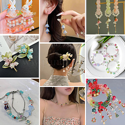 150個3色透明ツートンスプレー塗装ガラスビーズ  花  ミックスカラー  7x11.5x11.5mm  穴：1.2mm  50個/カラー&nbsp;GLAA-LT0001-04A