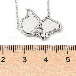 304 ステンレススチール パヴェ ナチュラル ホワイト シェル かわいい猫型ペンダントネックレス 女性用  ステンレス鋼色  18.27インチ（46.4cm）&nbsp;NJEW-M101-01P