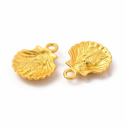 ラックメッキ合金ペンダント  聖者のお守りが付いた貝殻  マットゴールドカラー  18x14.3x3.4mm  穴：1.7mm&nbsp;PALLOY-A001-17MG