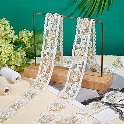 花柄 レース 刺繍 オーガンジー トリミング  模造パールと  DIYドレス用  コスチューム  テーブルクロス  クラフトカーテン  ホームヴィンテージの装飾  ホワイト  1-3/8インチ（35mm）  3ヤード/袋&nbsp;OCOR-FG0001-30