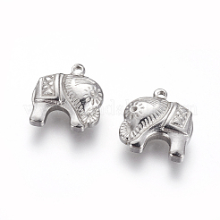 変色しにくい304ステンレススチールチャーム  象  ステンレス鋼色  13.2x14.2x4.2mm  穴：1.2mm&nbsp;STAS-I105-44P