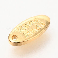 真鍮チャーム  手作りの言葉で楕円形  18KGP本金メッキ  8.6x4x1mm  穴：0.9mm&nbsp;KK-J275-21G