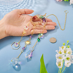 1Pc Wire Wrapped Alloy & Natural Mixed Stone Tree of Life Hanging Suncatchers&nbsp;HJEW-TA0001-46C