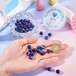 天然タイガーアイビーズ1連  染め＆加熱  ラウンド  ミッドナイトブルー  10mm  穴：1mm  約38個/連  14.88~14.96インチ（37.8~38cm）&nbsp;G-TA0002-65A