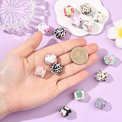 13個 13種類のプリントシリコンフォーカルビーズ  花柄の六角形  ミックスカラー  14x14x14mm  穴：2~2.5mm  1個/スタイル&nbsp;SIL-YW0003-75