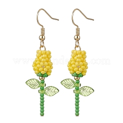 Stainless Steel Glass Flower Dangle Earrings&nbsp;EJEW-MZ00574-02