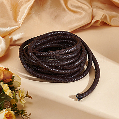 5m 編み込みラウンド PU レザー ジュエリー コード  編組ロープ  オーガンジーギフト巾着袋1個付き  ココナッツブラウン  9.5mm&nbsp;OCOR-GF0005-92C