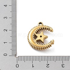 304ステンレスペンダント  ラインストーン付き  星のチャーム入り月  ゴールドカラー  22x17.5x4mm  穴：1.8mm&nbsp;LS-STAS-G314-01G