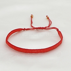 MIYUKIシード編みこみビーズブレスレット  女性のためのフラットバンドフレンドシップブレスレット  レッド  11インチ（28cm）&nbsp;BJEW-A121-01B