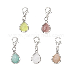 Natural Quartz Crystal & Jade & Strawberry Quartz & Sunstone & Amazonite Faceted Teardrop Pendant Decorations&nbsp;HJEW-JM03320
