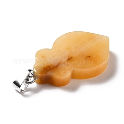 天然トパーズヒスイの​​ペンダント  プラチナトーンの真鍮パーツ  葉  29~31x16~17x3~6mm  穴：2x6mm&nbsp;G-F714-01D