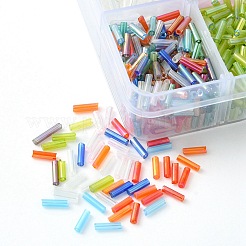 96g 8色透明色レインボーガラスラッパビーズ  ABカラー  ミックスカラー  6x1.8mm  穴：0.6mm  約12g /カラー&nbsp;SEED-YW0002-34