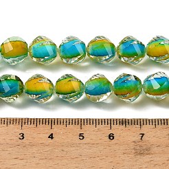 ツートンカラーの樹脂ビーズの連  二層ビーズ  ガラス入り  ティアドロップ  多面カット  ライムグリーン  10x10mm  穴：0.7mm  約50個/連  19.69''（50センチメートル）&nbsp;GLAA-T035-02A