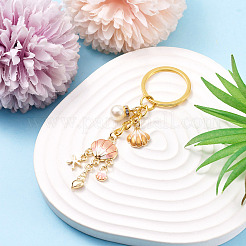 Shell Shape Alloy & Enamel & ABS Plastic Imitation Pearl Keychains&nbsp;KEYC-TADJ00008