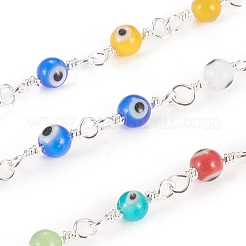 3.28 Feet Handmade Evil Eye Lampwork Round Beaded Chains&nbsp;X-CHC-G009-A-S04