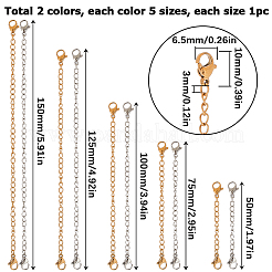 10個 10スタイル ダブル304ステンレススチール ロブスタークロウクラスプ  チェーン付き  ミックスカラー  54~150x3mm  穴：3.2~3.5mm  1個/スタイル&nbsp;FIND-SC0005-26