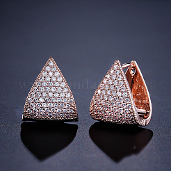 Brass Micro Pave Clear Cubic Zirconia Triangle Hoop Earrings&nbsp;FS-WG8FAD7-02