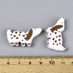 印刷された不透明樹脂ビーズ  犬  キャメル  19x34x6mm  穴：1.4mm&nbsp;RESI-N043-04B
