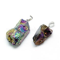 電気メッキ天然石クオーツクリスタルペンダント  鉄パーツ  ナゲット  30~40x20~27x16~20mm  穴：6x3mm&nbsp;G-Q481-20