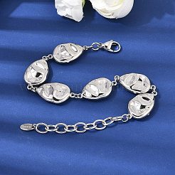 テクスチャ加工された316Lサージカルステンレススチール製リンクチェーンブレスレット（女性用）  ティアドロップ  ステンレス鋼色  7.09インチ（18cm）&nbsp;BJEW-D454-03P