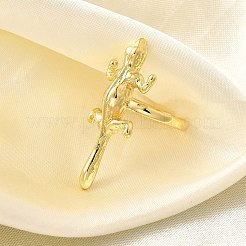 女性のための調節可能な真鍮の指輪  カドミウムフリー＆鉛フリー  ヤモリ  18KGP本金メッキ  35x14mm  内径：17mm&nbsp;RJEW-B114-02G